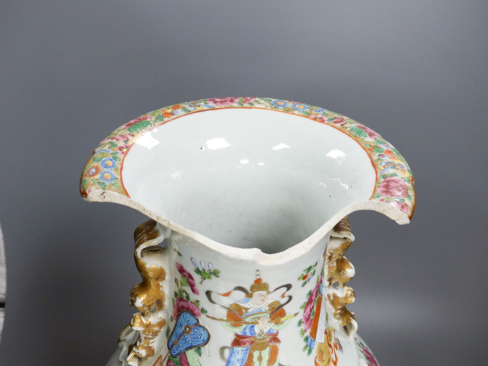 A Chinese famille rose vase, 19th century, neck a/f, 42.5cm